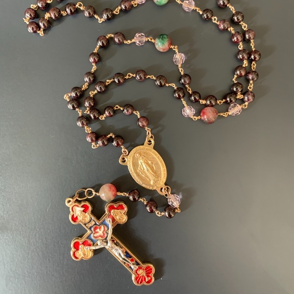 Rosary in garnet beads gold-filled fully soldered - Picture 1 of 2